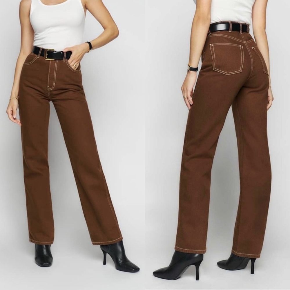 Reformation Cowboy High Rise Straight Jeans Chocolate Brown - (approx 25)
